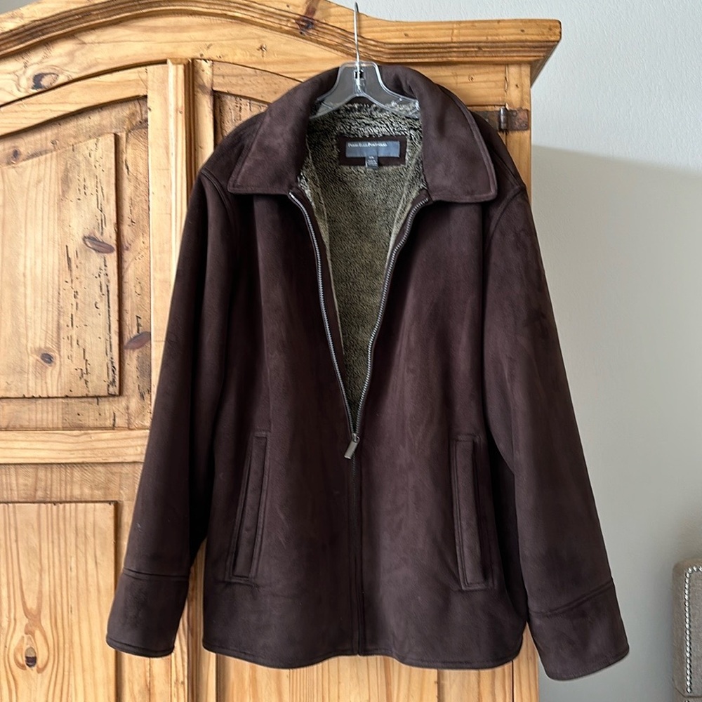Perry Elis Portfolio dark brown suede men’s zip up jacket